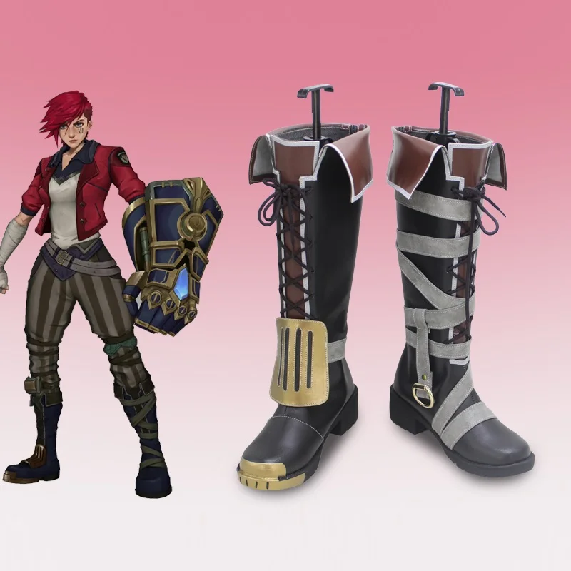 

Game LOL Arcane Cosplay The Piltover Enforcer Vi Shoes Handheld version Black High Heels Boots Costume Accessories Halloween