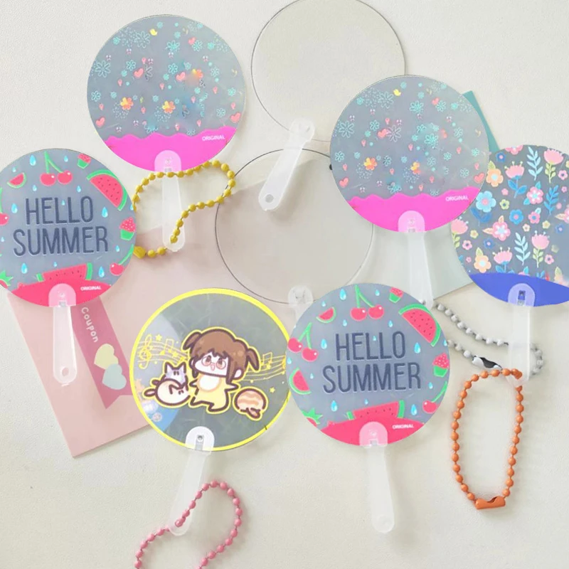 20Pcs Mini Transparent Fan With Bead Chain Acrylic Blanks Sheet DIY Craft Supplies Child Handmade Material Wedding Party Favors