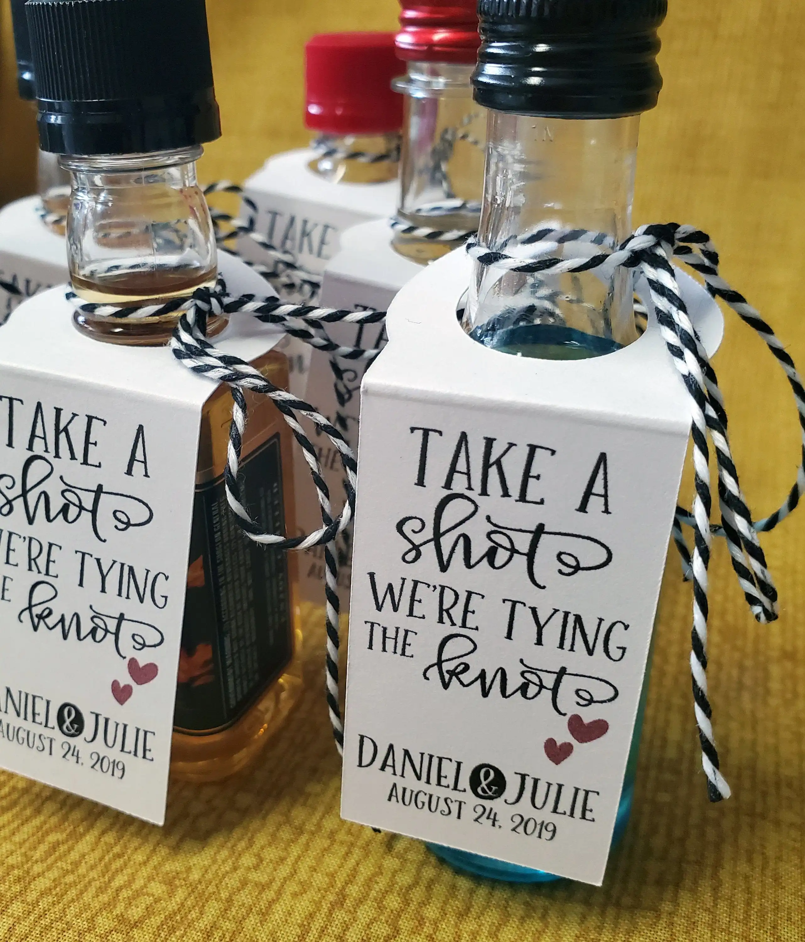 

Take a Shot We're Tying the Knot Bottle Tags, Wedding Favor Bottle Tags, Shot Bottle Labels, Engagement Favors, Bachelorette Par