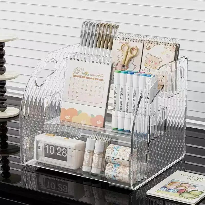 Organizzatore Cosmetico in Acrilico Trasparente di Grandi Dimensioni, Supporto da Scrivania Multi-Livello per Conservazione di Diversi Prodotti di Trucco - immagine 2