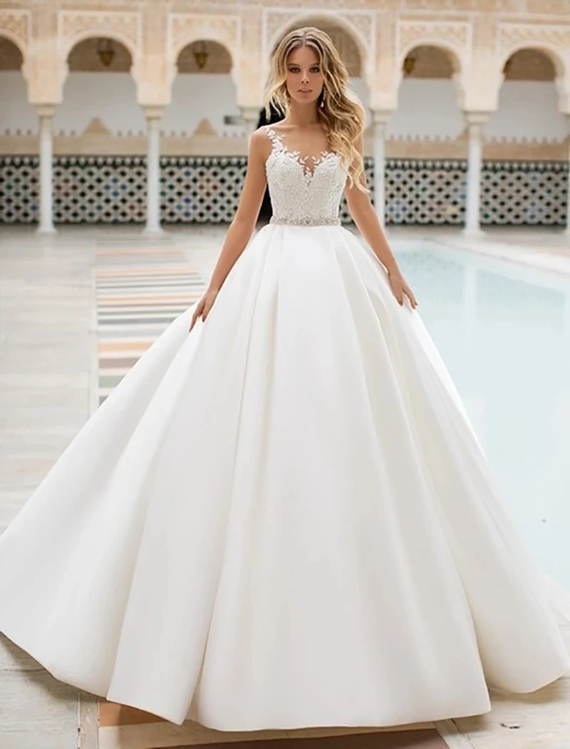 

Elegant Wedding Dresses 2024 Sweetheart Backless Sleeveless Bridal Gowns Satin Robes For Formal Party Luxury Vestidos De Novia
