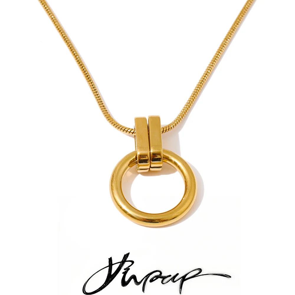 Yhpup Stainless Steel Round Pendant Necklace Gold & Platinum PVD Plated