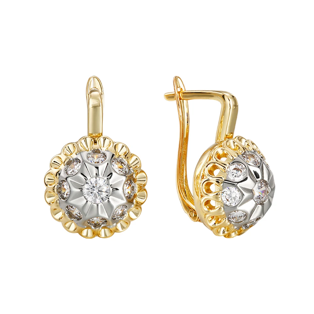Eingelegter synthetischer Zirkon, fein verarbeiteter Kupfer-Plattierungs-14K-Gold-Modeschmuck, dreiteiliges Set, Geschenk, Geburtstagsfeier-Schmuck – Detail 9
