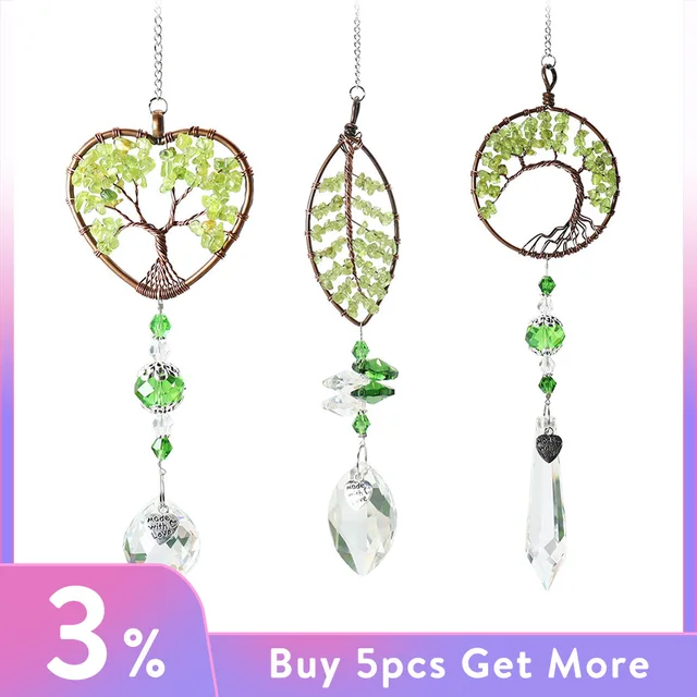 Crystal Heart Life Tree Prizma Medál Nyári Szivárványkészítő Napsütő Otthoni Kerti Ablak Függöny Dekoráció