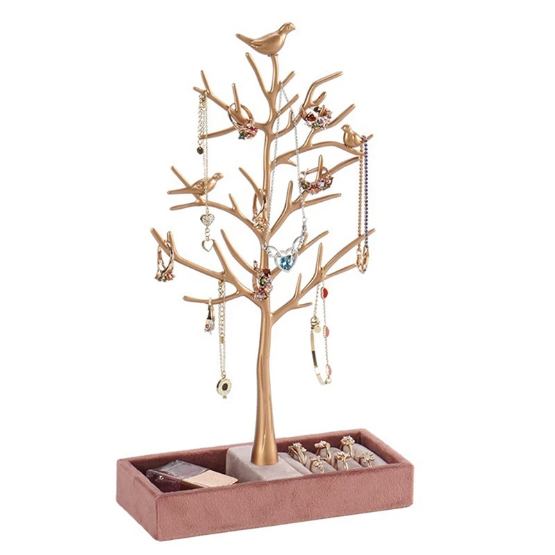 

Bird Tree Necklace Jewelry Stand Nordic Light Luxury Flannel Ring Jewelry Stand Earring Storage Necklace Stand, Easy To Use