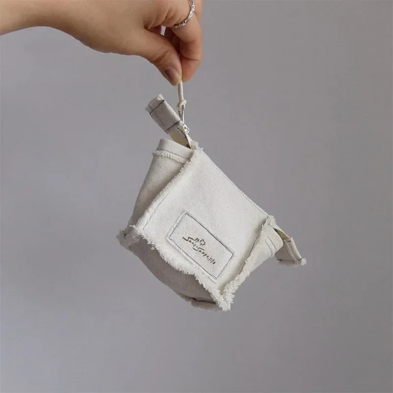 

Small White Thicken Canvas Coin Bags Purse Bus Working ID Credit Card Holder Earphone Keys Money Zipper Storage Bags for Girls