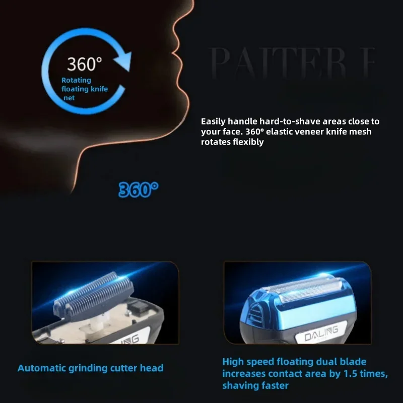 DALING DL-9006 multifunctional 3-in-1 electric shaver, rechargeable electric sideburns and nose hair trimmer 3