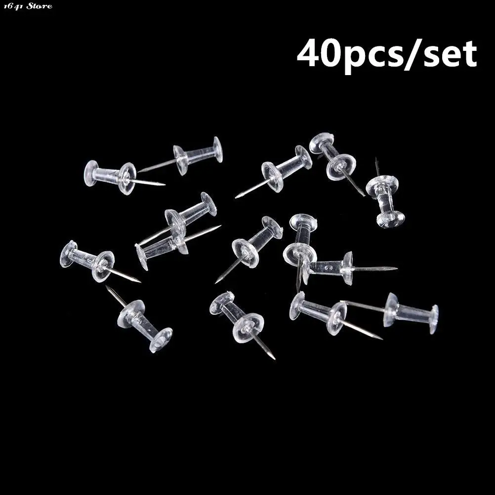 40pcs/set Clear Transparent Plastic Tacks Push Pins Assorted Making