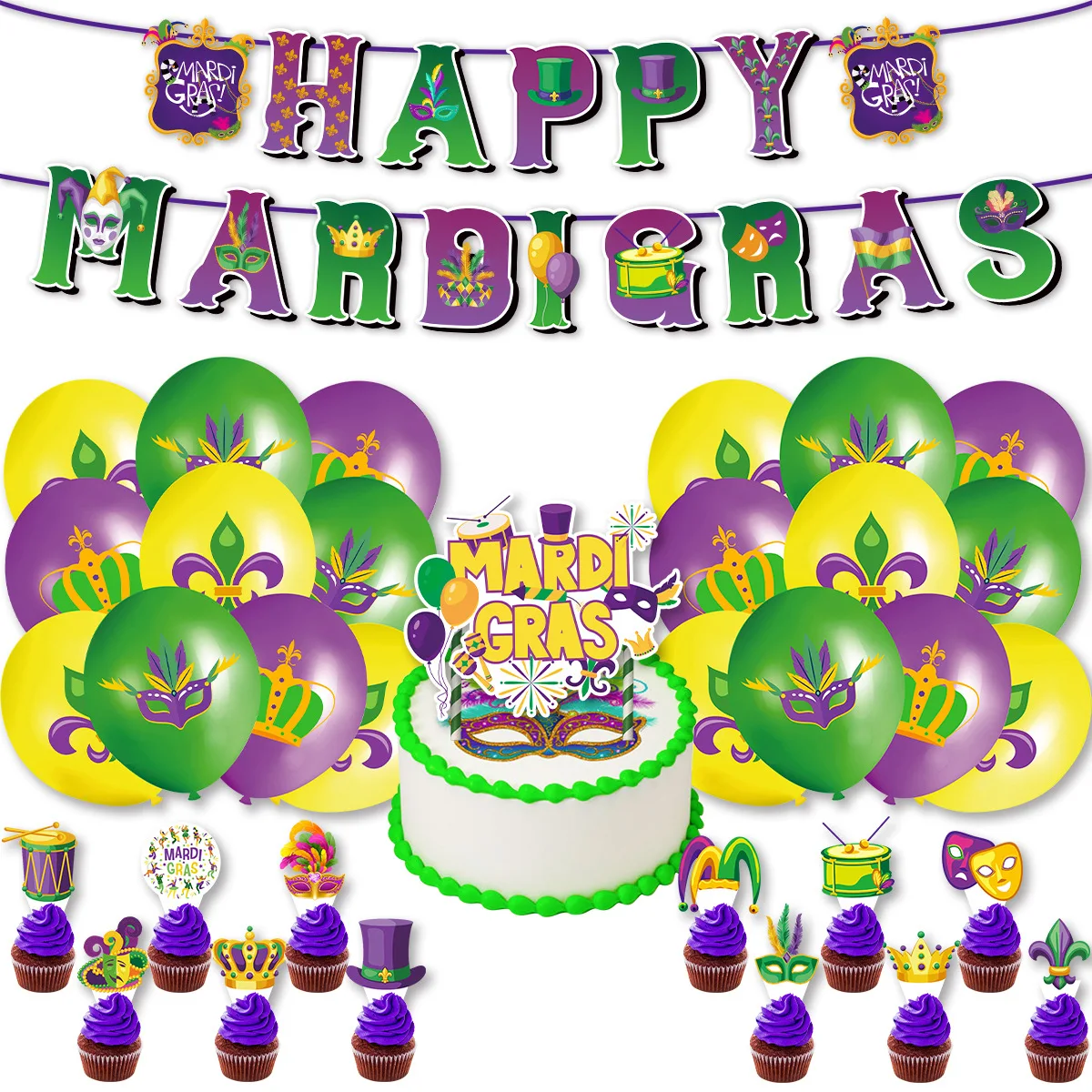 

Mardi Gras Birthday Party Decorations Mask Balloons Mardi Gras Cake Toppers Birthday Banner New Orleans Mardi Gras Party Decor