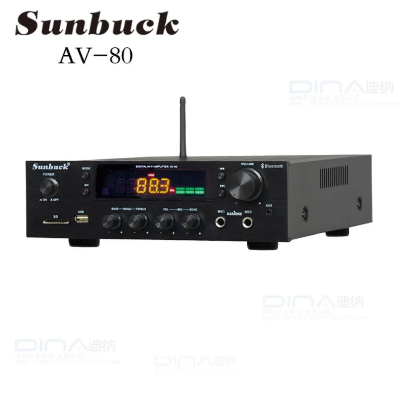 Sunbuck AV80 2.0 Karaoke Home Power Amplifier With Bluetooth Fm Radio Usb Sd High Power 150W+150W Professional Audio Amplifier