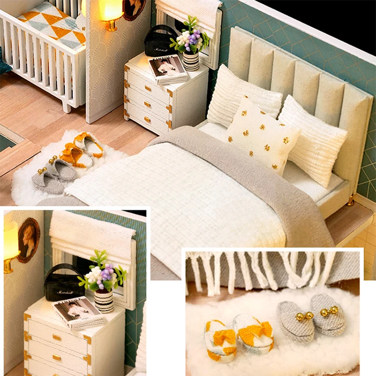3D Wooden Mini Doll House Assembly Building With Furniture Kit DIY Handmade Duplex Apartment Production Toys Birthday Gifts