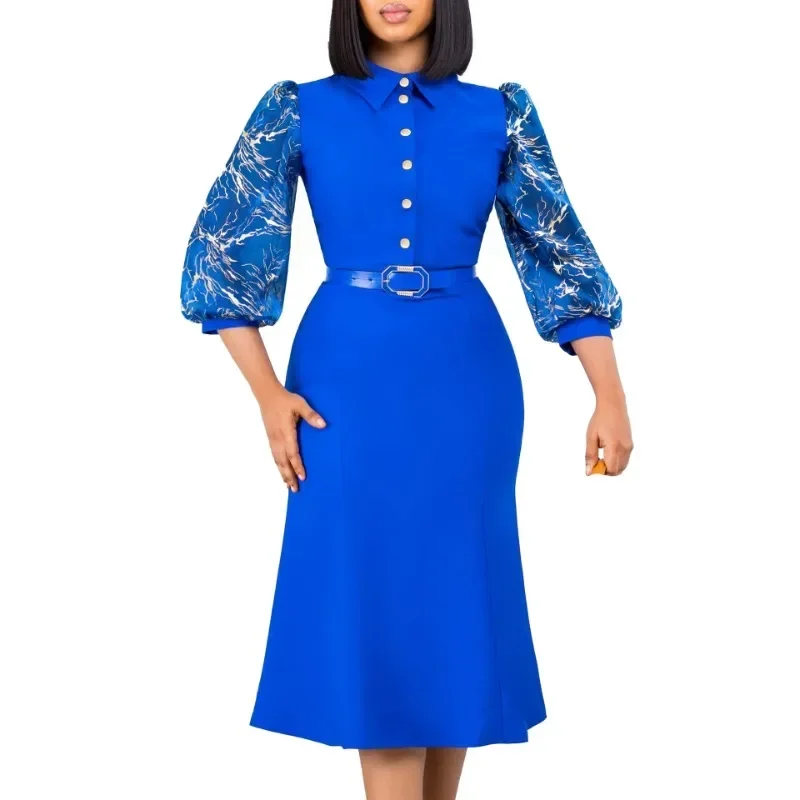 

2024 Spring Africa Clothing African Dresses for Women Dashiki Bodycon Midi Dress African Clothes Fashion Elegant Dress With Belt