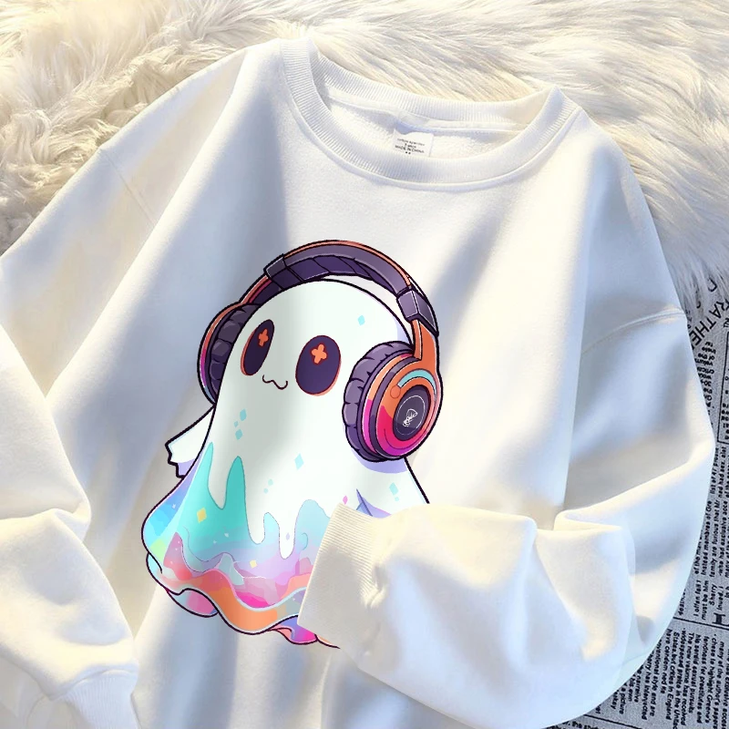 Cute Ghost With Headphones Boy Pullover Fashion S-Xxl Autumn Sweatshirt Vintage High Quality Camisa Simple Casual Sportswear customized hoodies men hoodie