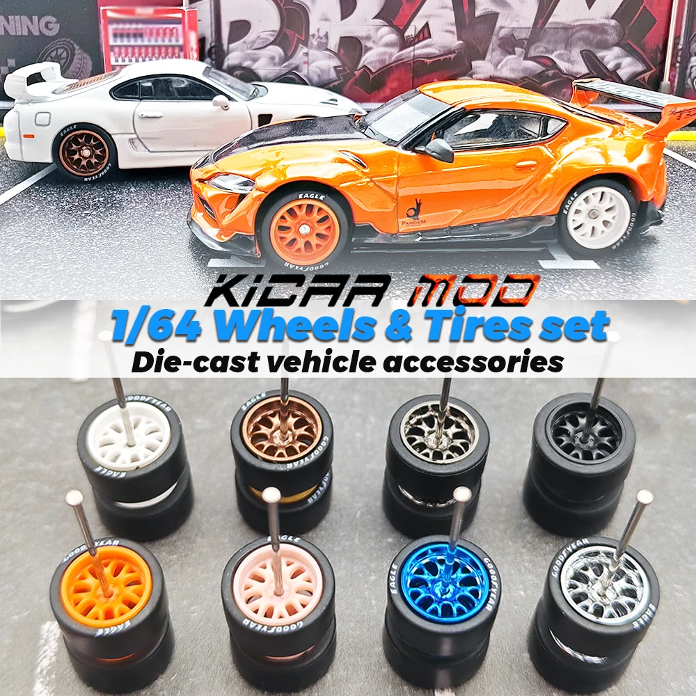 1/64 Model Car ABS Wheels with Fixed Rubber Tires for Diecast Model Refiting Parts for Hot wheels 4pcs 1Set Diameter 11mm/13mm