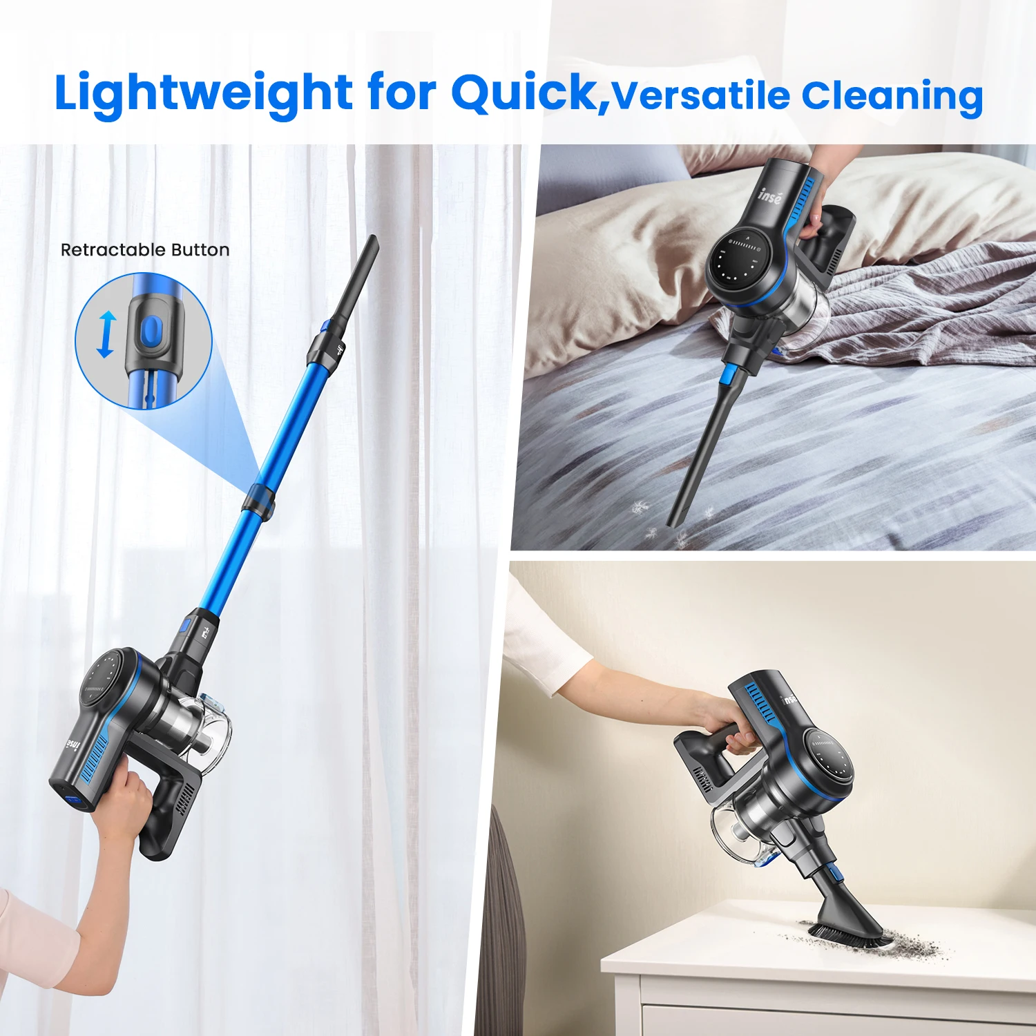 INSE S7P 26KPa 265W Stick Cordless Vacuum Cleaner, up to 45mins Runtime, 6-in-1 Stick Vac for Hardwood Floor Pet Hair Home Car 3