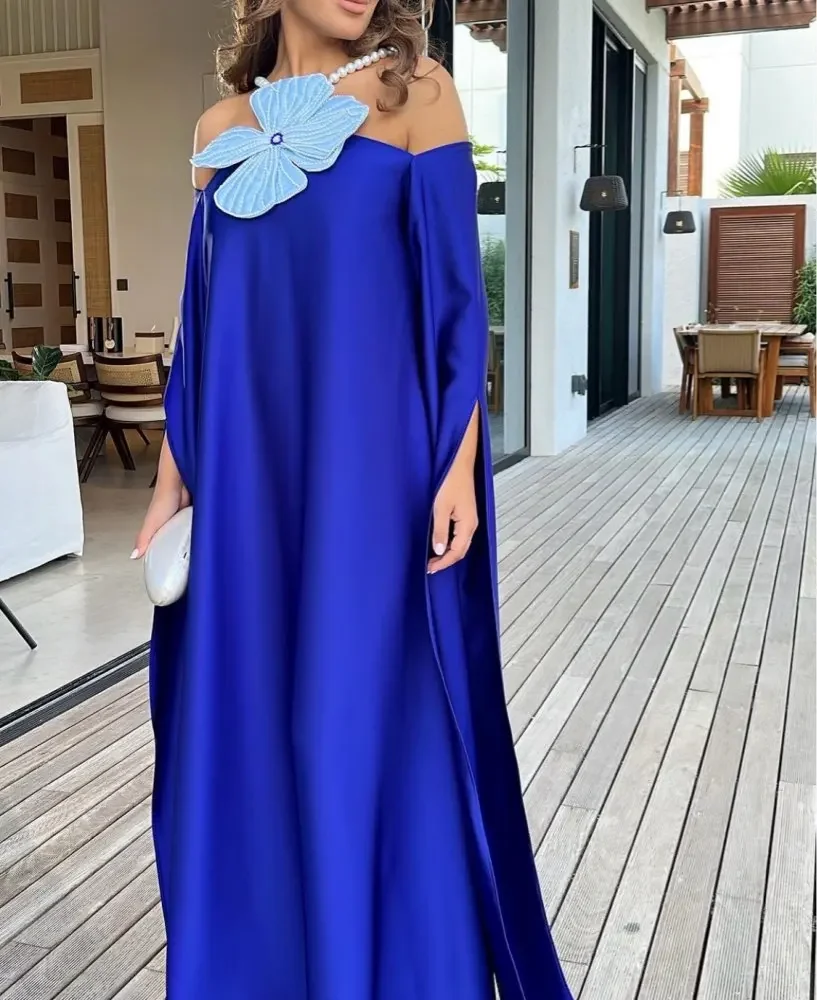 

Saudi Arabia Evening Dresses Long Sleeves Sweetheart Prom Dresses Blue Party Gowns Robes de Floor Length Formal Occasion Dre