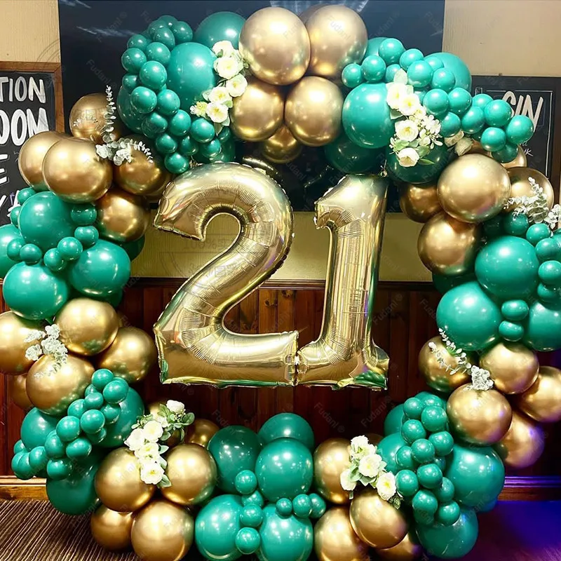 

154pcs Adult Age 16 18 20 25 30 Birthday Party Foil Balloons Green Gold Garland Arch Latex Balloons Kit Birthday Decorations