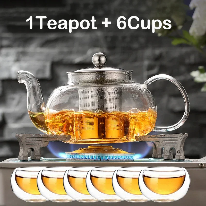 600/800ml Tea Set Heat Resistant Glass 1Teapot 6cups Teapot for Tea Cup Cups and Mugs Teeware Teware Gaiwan Sets Complete Tools