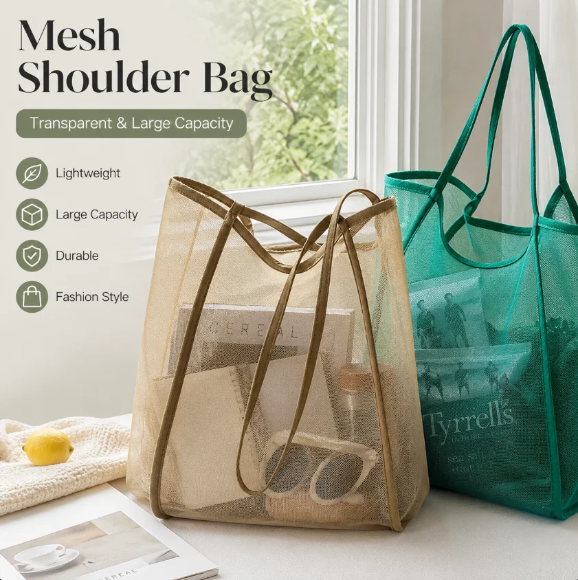 Mesh Beach Bag Lightweight, Breathable & Quick-Dry Travel Tote for Beach Trips Outdoor Activities, and Storage of Towels Toys