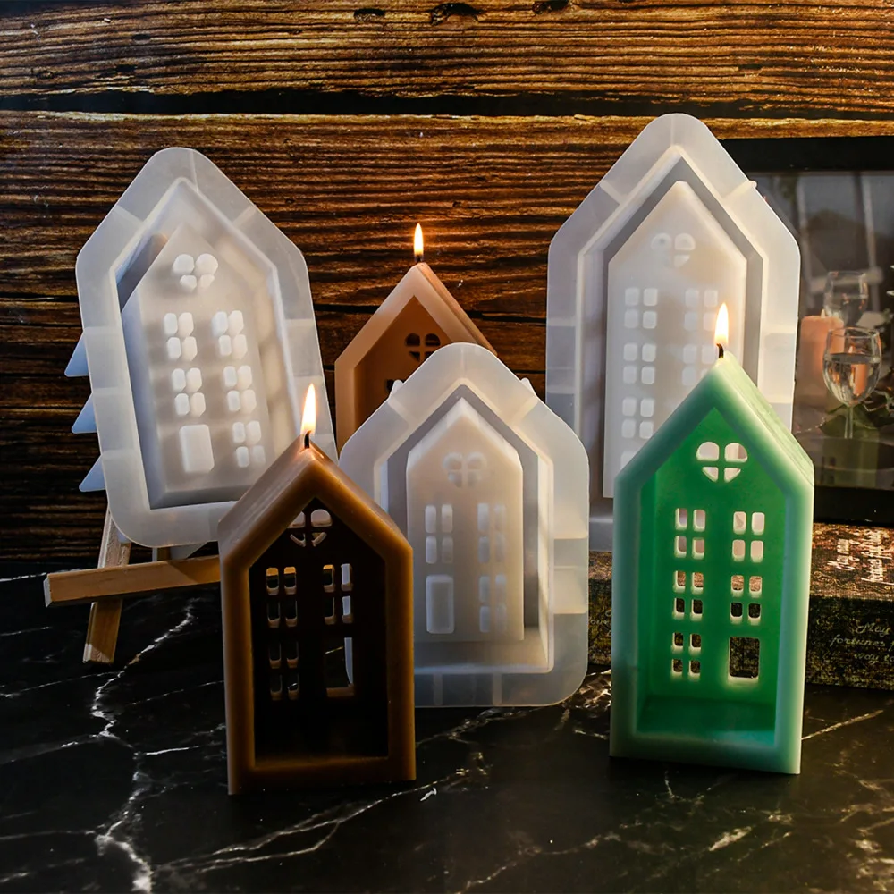 House Candle Silicone Mold DIY Simulation Villa Art Candle Making Tool Epoxy Resin Plastic Molds Set Christmas Decoration Gift