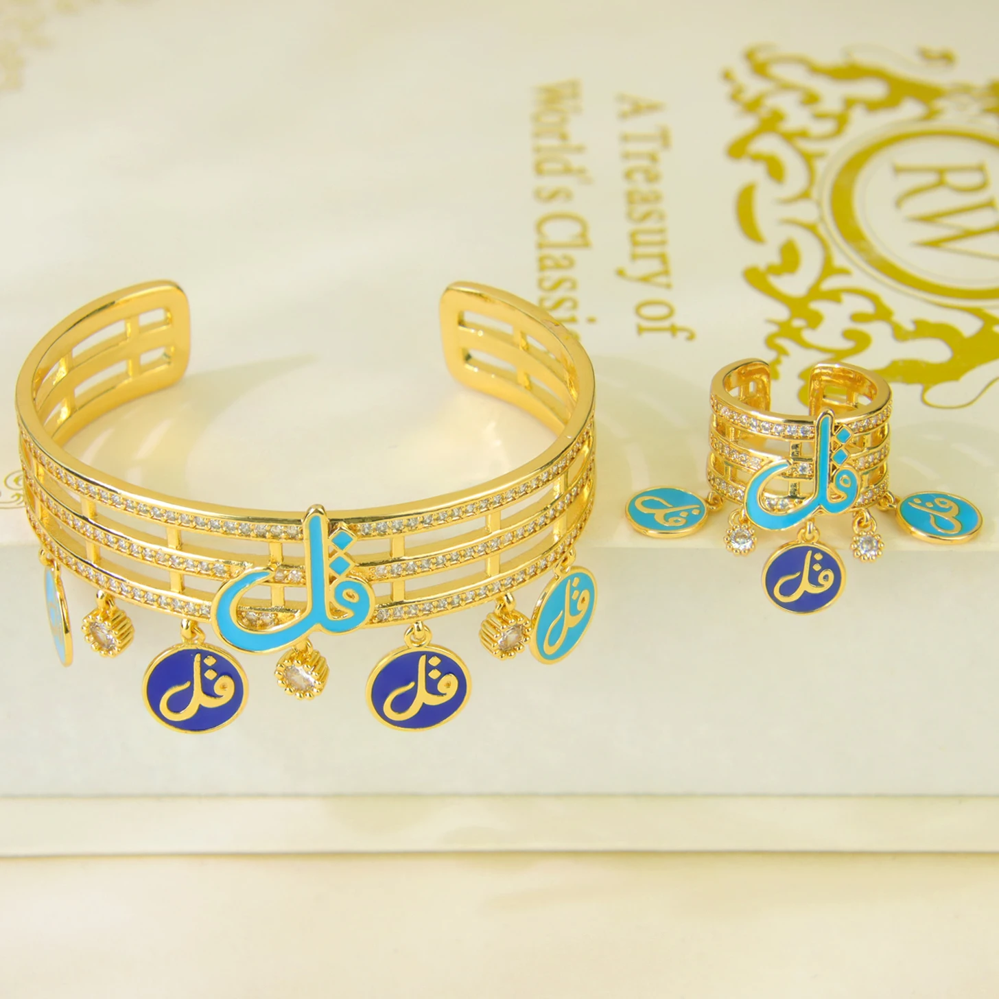 Arabisches Islamisches Modeschmuck-Set 21k Vergoldet Dubai Zirkonia Charm Armreifen Ring Nigeria Damen Braut Hochzeit Party Schmuck – Detail 5