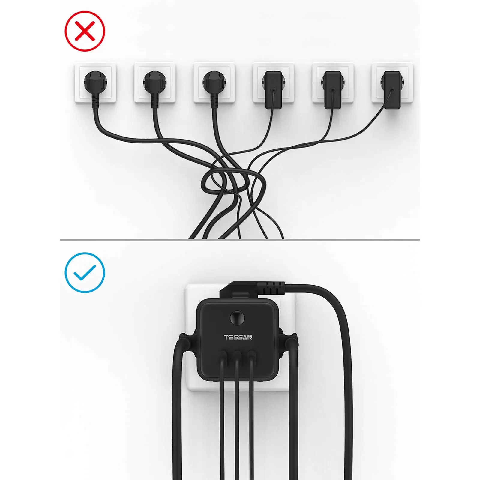 Regleta de 4 tomas TESSAN con 3 puertos USB (5V/2.4A), Extensor de enchufe  de pared UE con interruptor de encendido/apagado, protección contra  sobrecarga para teléfono inteligente y portátil – Los mejores productos