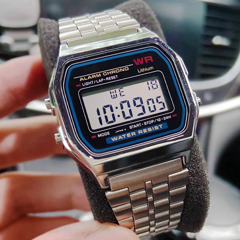 

For Men F91W Digital Watches Luxury Stainless Steel Link Bracelet Wrist Watch Band Business Electronic Male Clock Reloj Hombre