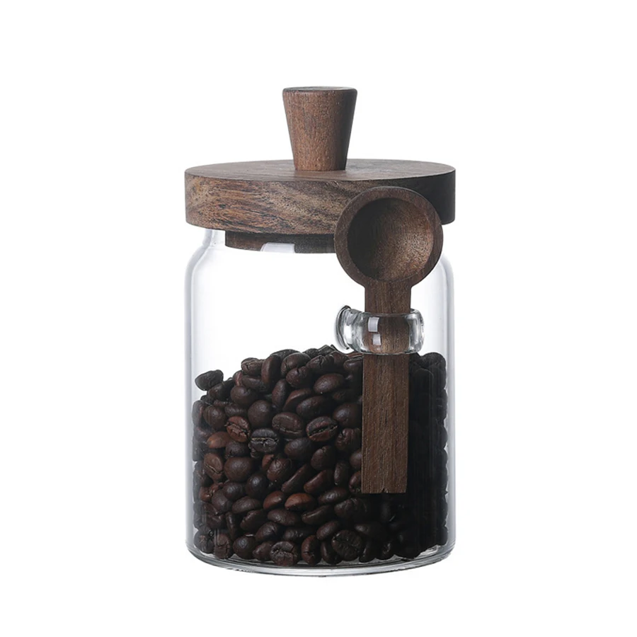 Airtight Glass Food Storage Containers with Wooden Lids - Sealed Jars for Sugar Coffee Candy