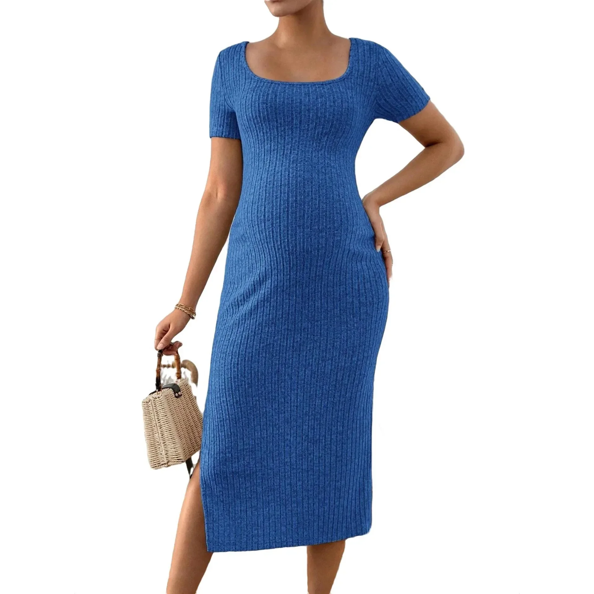 American Fashion Casual Strickkleid Sommer schlank eine Linie Seite spaltet Kleidung für schwangere Frauen 24ss y2k Jugend Schwangerschaft – Detail 9