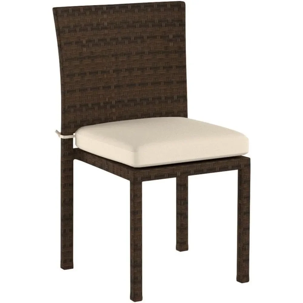 

A Set of 4 Stackable Outdoor Terrace Wicker Chairs with Soft Cushions, UV Resistant Finish, and Steel Frame - Brown/cream
