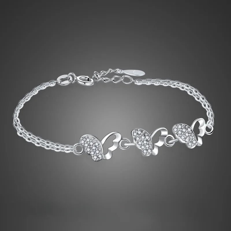 

Серебряный браслет в стиле моды двухслойный браслет с бабочками женский художественный простой подарок на день рождения маленькие ювелирные изделия Бесплатная доставка