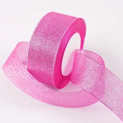 Glitter Organza Ribbon Bow for Decorations and Gift Wrapping, 40mm x 22m (89 Rose Pink)