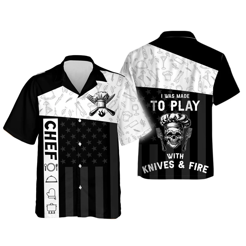 Fashion Profession Chef Graphic Shirts For Men Clothes Casual Cook Work Uniform Funny Design Short Sleeve Cute Chef Hat Tops 4