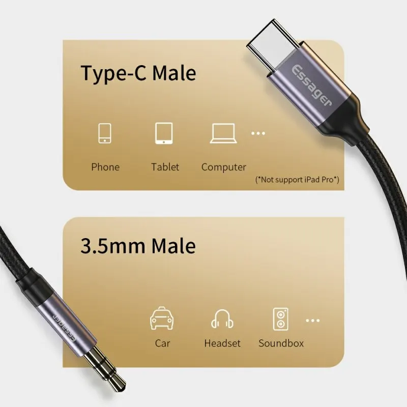 Usb C To 3.5mm Aux Jack Adapter Audio Splitter Cable For Huawei Xiaomi Mi 10t