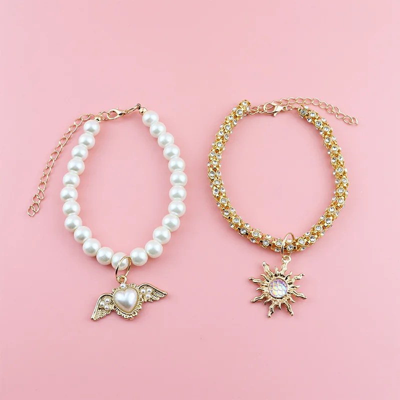 

Pearl Rhinestone Pendant Necklace, Pet Collar Accessories, Cat and Dog Harness, Wholesale, 2Pcs