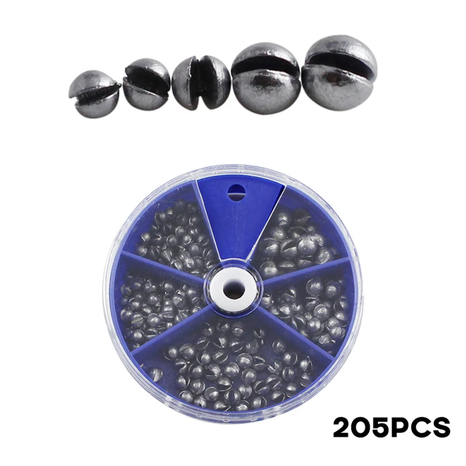 Blei-Angel-Sinker, 205 Stück, offener Blei-Anhänger mit Aufbewahrungsbox, 0,2 g, 0,3 g, 0,4 g, 0,6 g, 0,8 g, zum Werfen und Tiefwasserfischen, Pesca – Detail 1