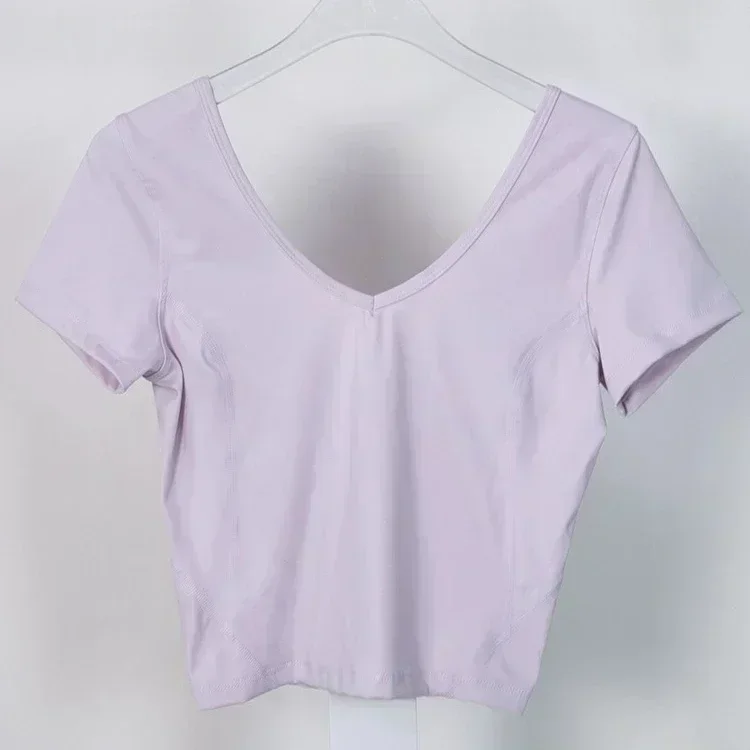 Lemon Align Women Fitness Sportswear Crop Tops Sexy Shirts Backless Sports Tops Gym Clothing Yoga Wear Shorts Sleeve for Summer