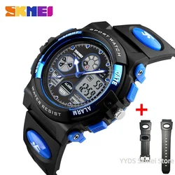 SKMEI Kids Waterproof Sports Digital Watch with Dual Display (Blue with Strap)