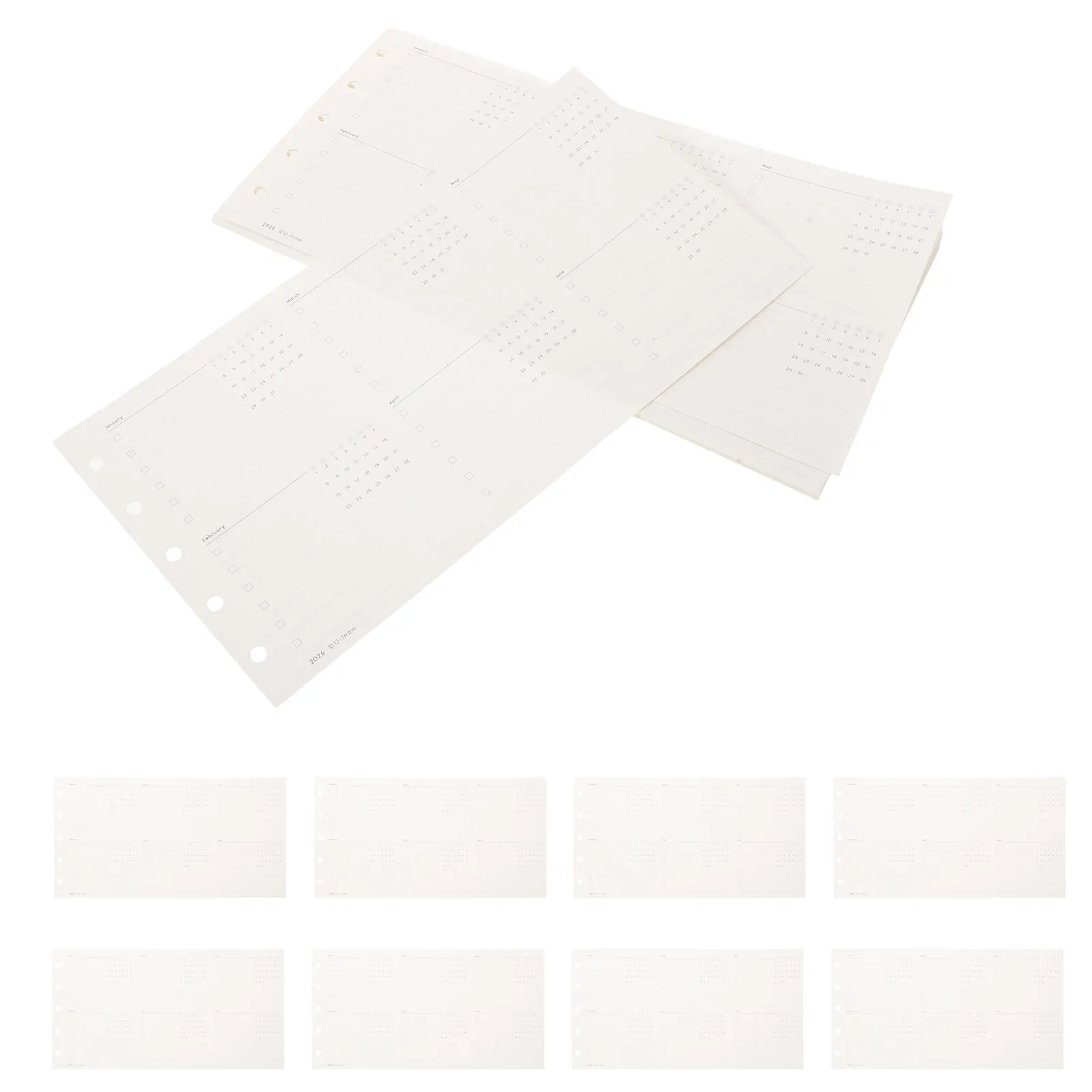 20매 무일자 월간 리필 용지 키트 3단 접이식 DIY 연간 플래너 삽입용 리필 가능 펀칭 바인더 필러 (일일용)