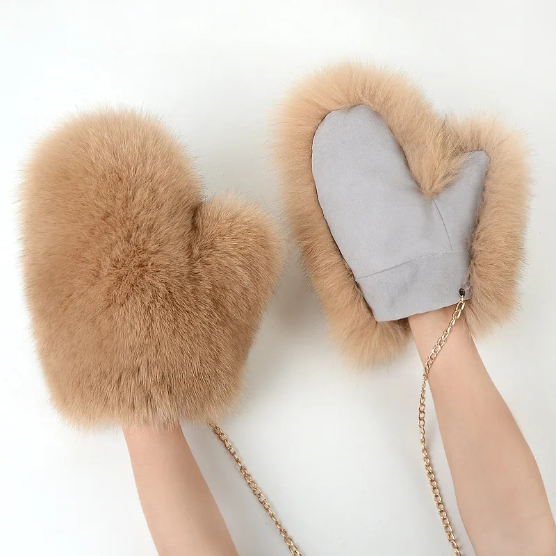 New Brand Girl Fashion Luxury Real Fox Fur Glove Winter Women Natural Real Fox Fur Gloves Warm 100% Genuine Mittens