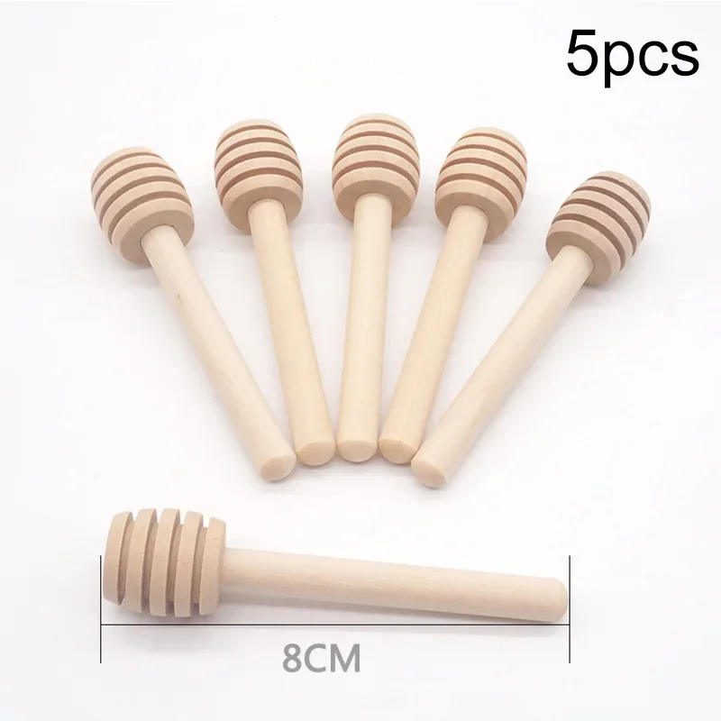 

5Pcs/Lot 8cm Long Handle Wood Honey Stir Bar Practical Honey Mixing Stick Jar Spoon Supplies For Coffee Milk Tea Kitchen Tool