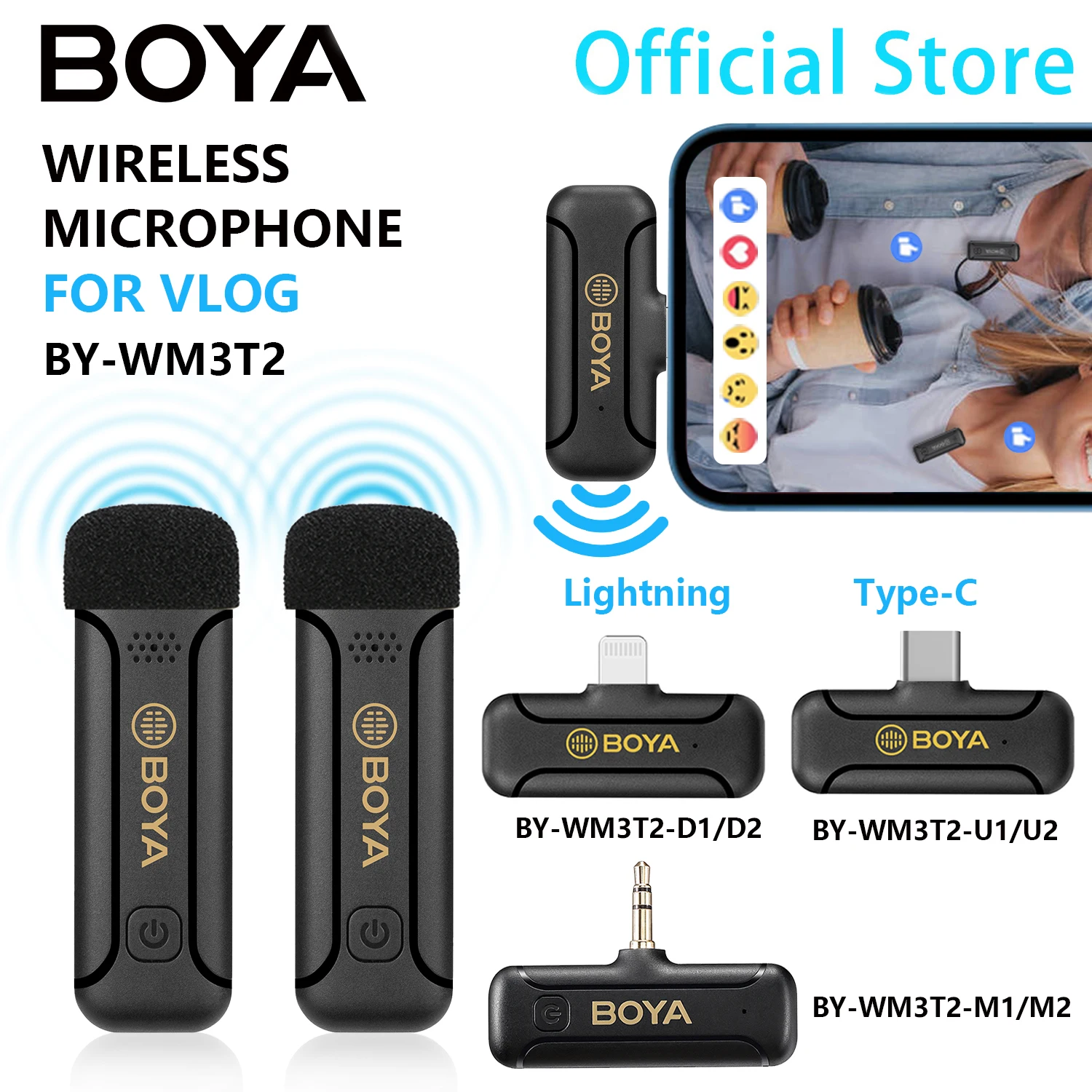 

BOYA BY-WM3T2 Mini Vlog Condenser Wireless Lavalier Lapel Microphone for PC iPhone Android Mobile Streaming Youtube Recording