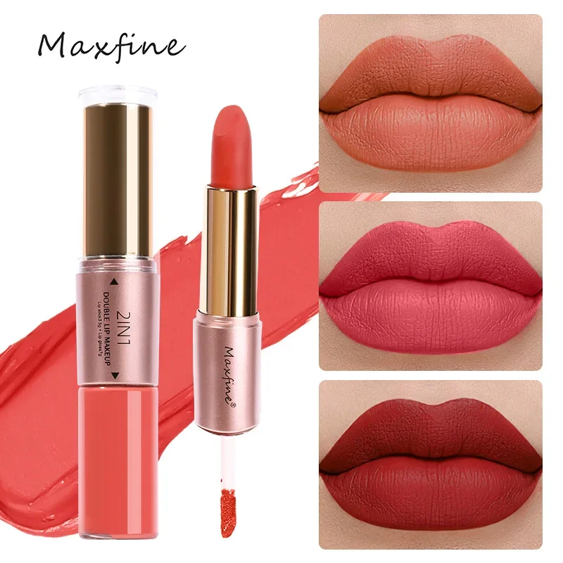 

12-color Lipstick Waterproof Long-lasting Color Double Head Lipstick 2 in 1 Matte Liquid Lip Gloss Lip Professional Makeup