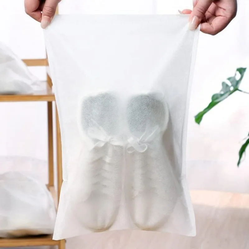 Semitransparent Shoe Storage Bag Travel Shoe Protector Non Woven Fabric High Heels Storage Pouch Lightweight Drawstring Bags