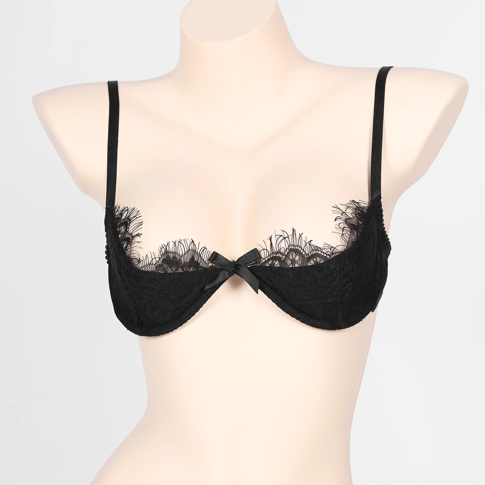 Sexy Women Lace Half Cup Bra Underwired Open Nipple Push Up