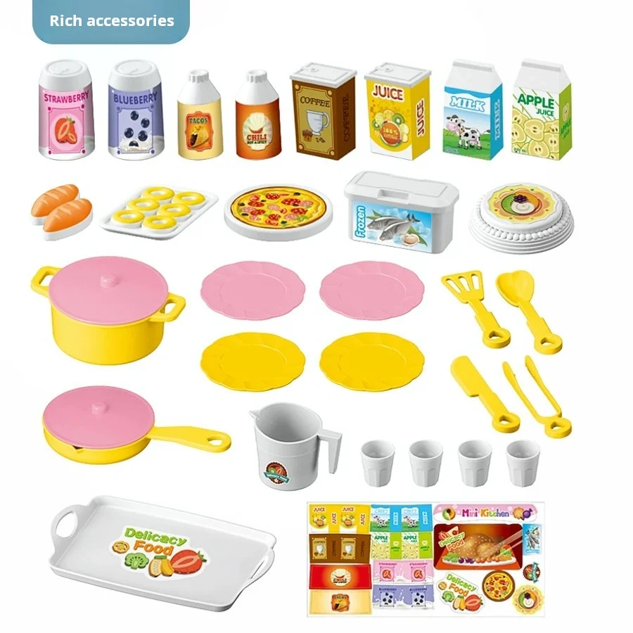 Mini Kitchen Counter Play Set DIY Simulated Cooking Food Tableware Play House Role Pretend Game Toy Gift Kid Boy