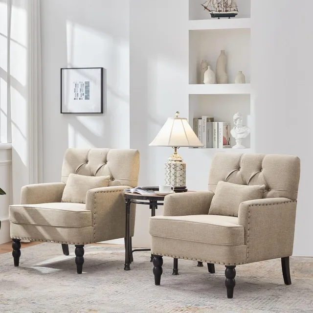 Tufted Club Chair Set with Pillows 1