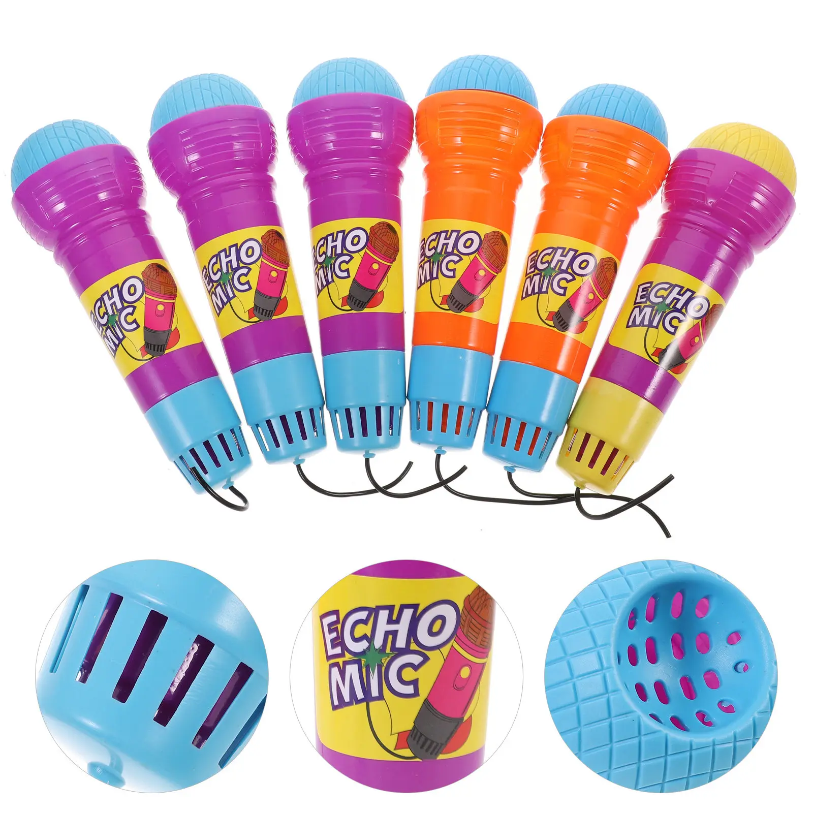 6Pcs 에코 마이크 밝은 색상 컴팩트 경량 음성 증폭 어린이 파티 노래 무대 공연 야외 바베큐 휴일