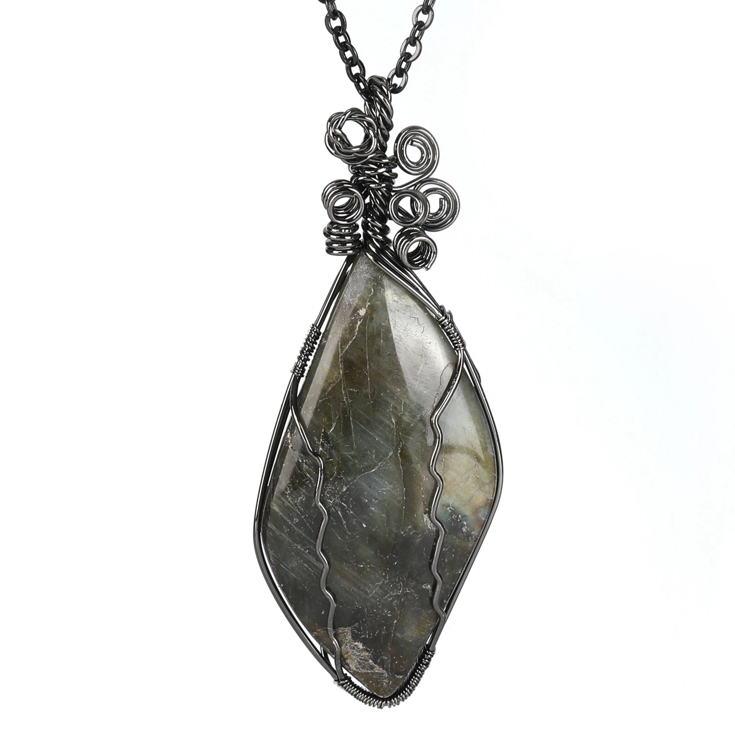VGDS Unique Natural Crystal Labradorite Stone Handmade Wire Wrapped Charms Pendants Necklaces Retro Fashion Men Women Jewelry 5