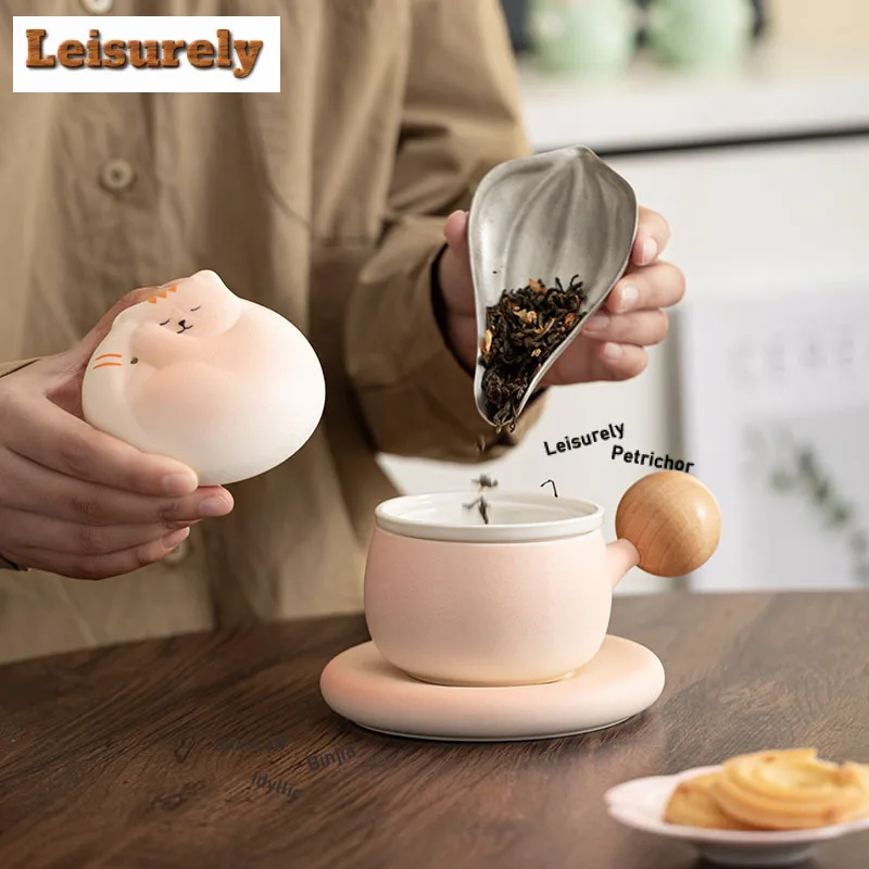 Gradient Ramp Cute Sleeping Cat Filter Tea Separator Cup Elegant Tea Mug With Infuser Tea Maker Office Water Cup Ornaments Craft
